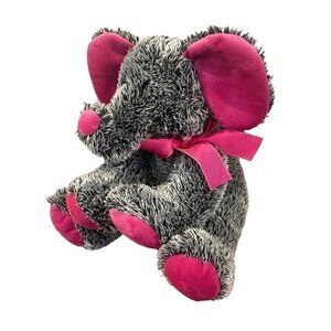 Aurora World 15” Elephant Plush Dark Grey Pink Stuffed Animal Toy Pink Bow 2014